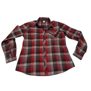 Pizza Hut Uniform Shirt Women's Medium M Red Plaid Button Down IQ Apparel